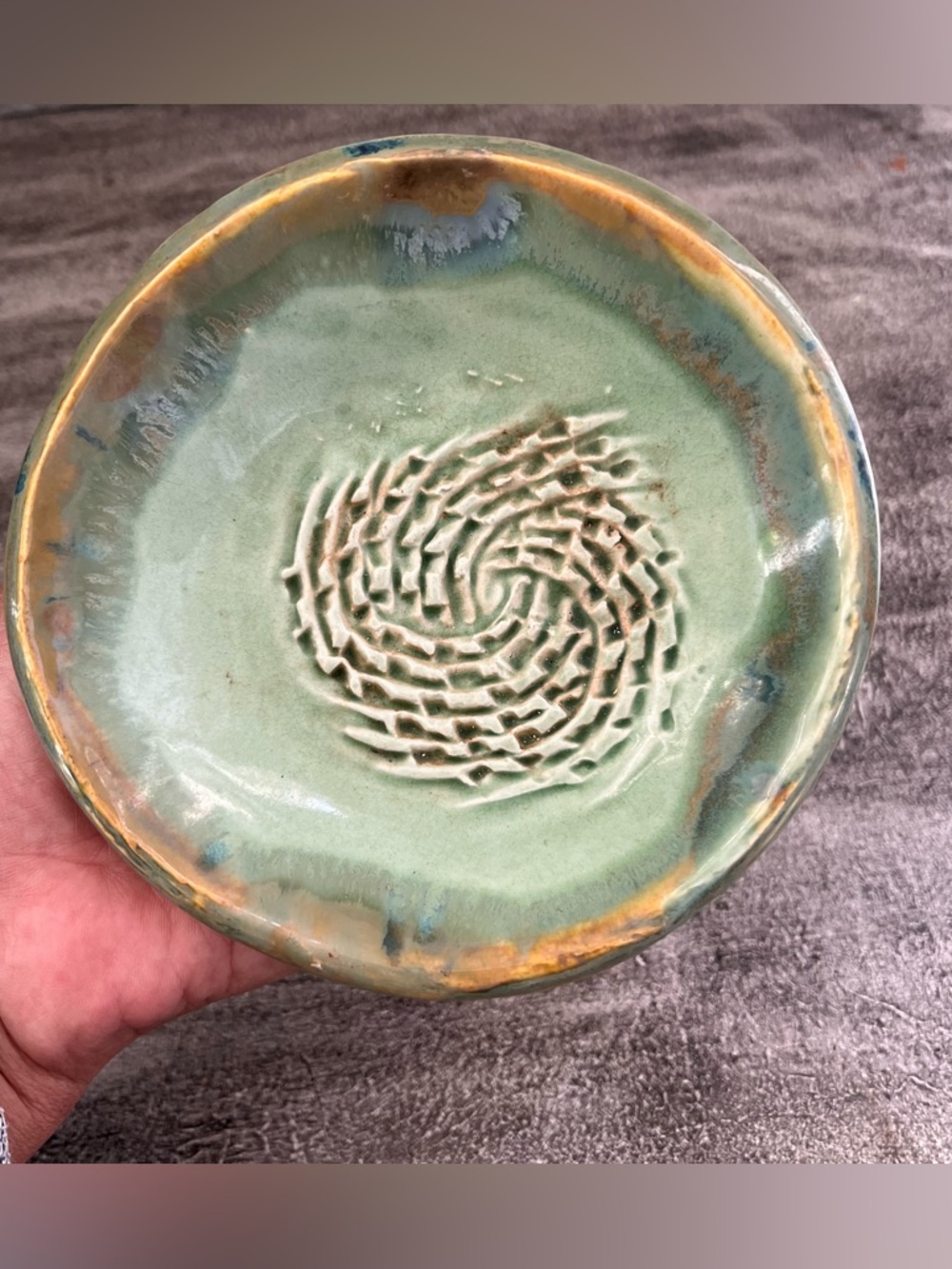 Enterprise Handmade 5" Art Pottery Garlic Grater Zester Plate Dipping Dish